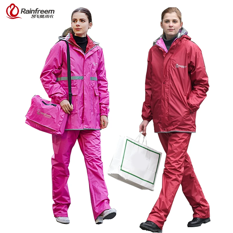 Rainfreem Reversible Impermeable Raincoat Women/Men Rain Jacket Pants Suit Motocycle Raincoat Waterproof Poncho Rain Gear