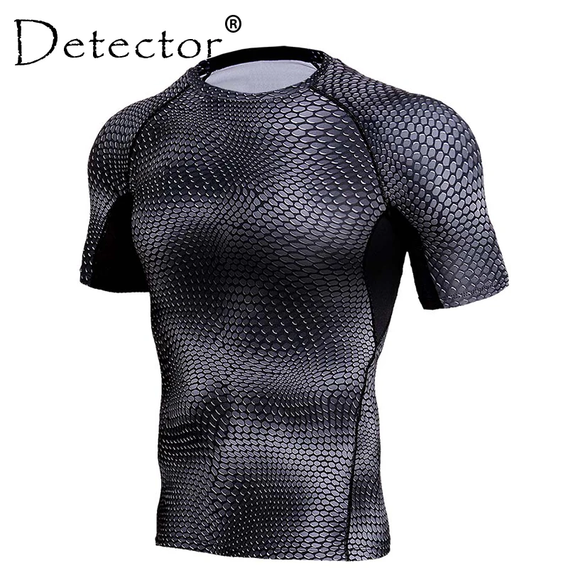 

Detector Men Sport Fitness Compression Gym T-shirt Men Bodybuilding Short Sleeve Tights Running Crossfit Under Tee Tops