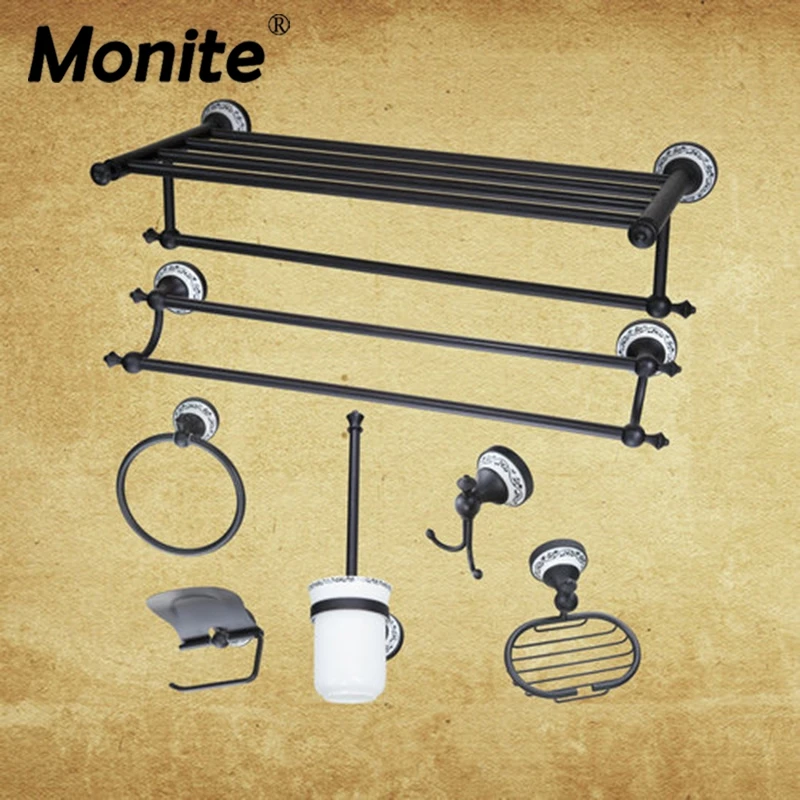 

Wall Mounted Oil Rubbed Bronze Washroom Bathroom accessories Towel Ring Rack Paper Holder Toilet Brush Holder Frosted glass Cup