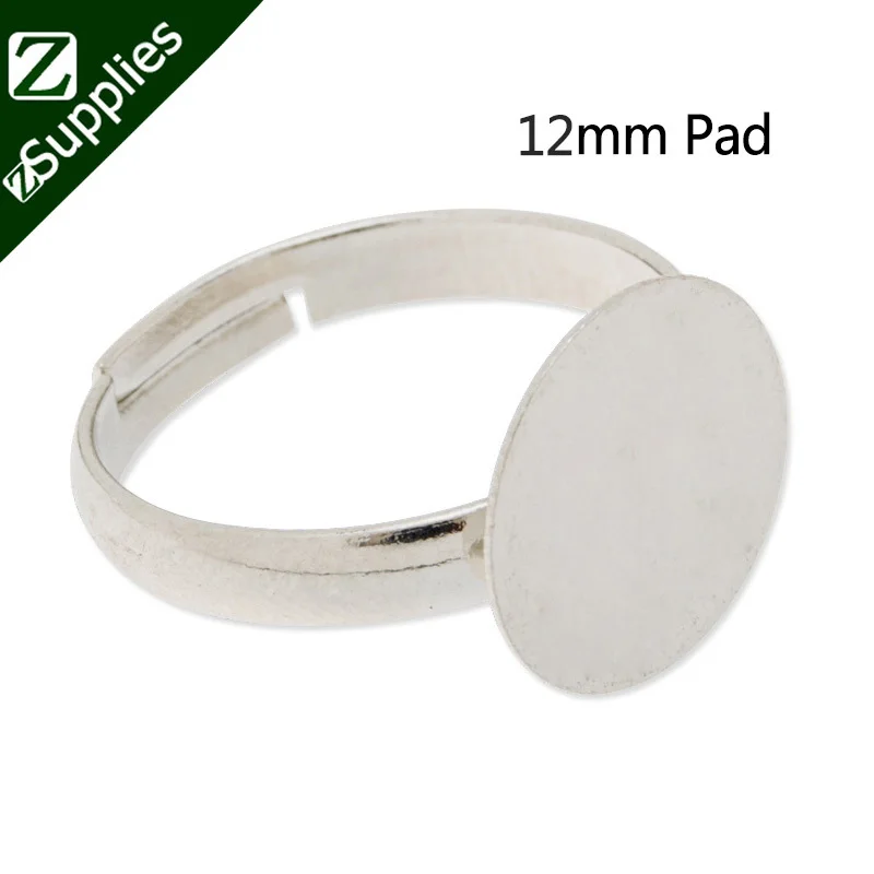 50PCS 12MM Round Adjustable Shallow bottom Rhodium plated Ring Base Setting With 12 MM round pad-C3148