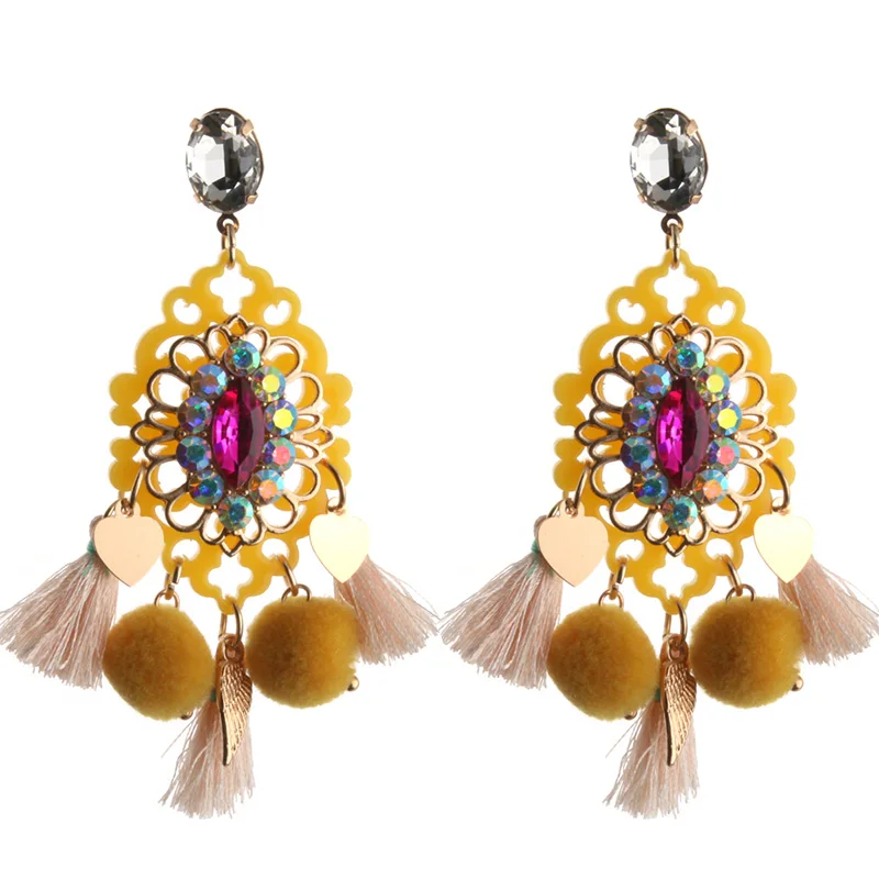 NeeFu WoFu Big Earrings Hairball Earring Long Tassel earrings Crystal Large Rhinestone Brinco Ear Oorbellen jewelry fashion gift