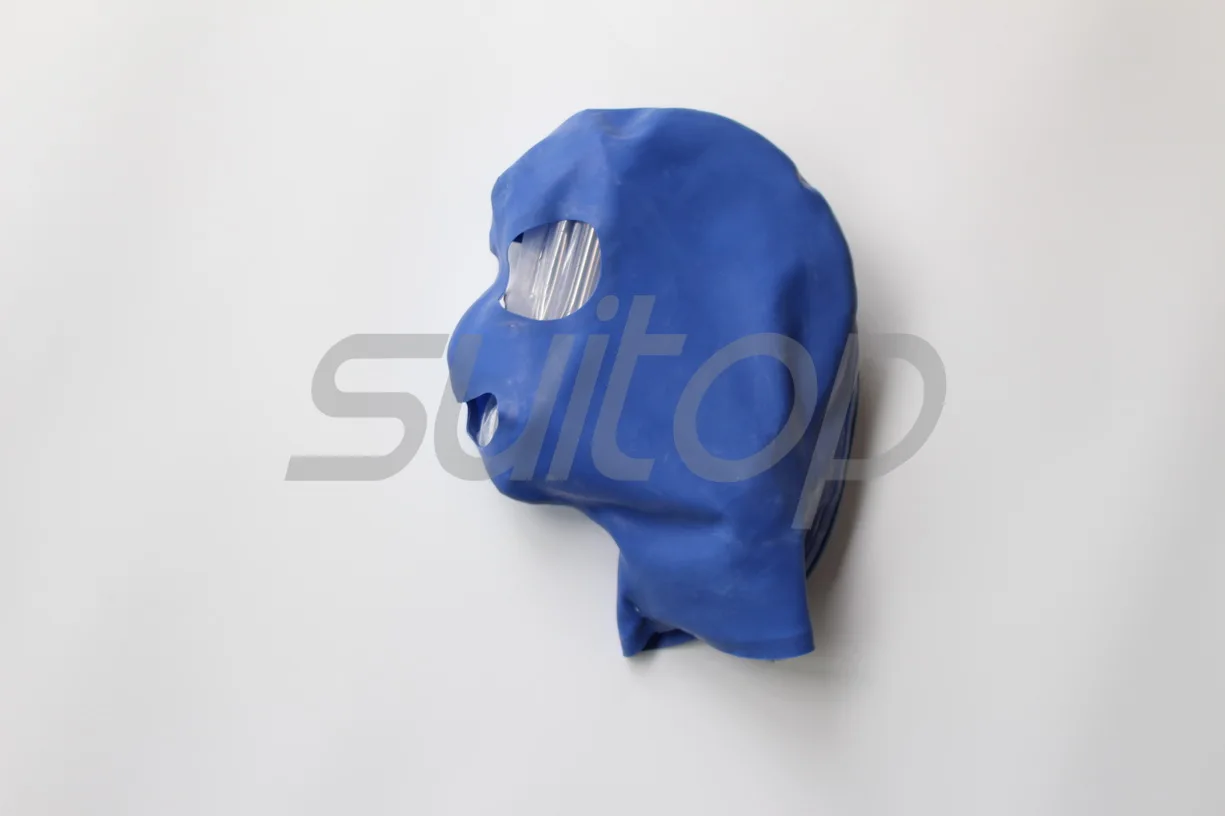 

New Men's Suitop latex Hoods rubber mask for adult in blue