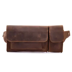 Male Waist Bags Genuine Leather Men Fanny Pouch Crazy Horse Vintage Belt Hip Chest Bag Sling Pack for Travel Mobile Phone Money