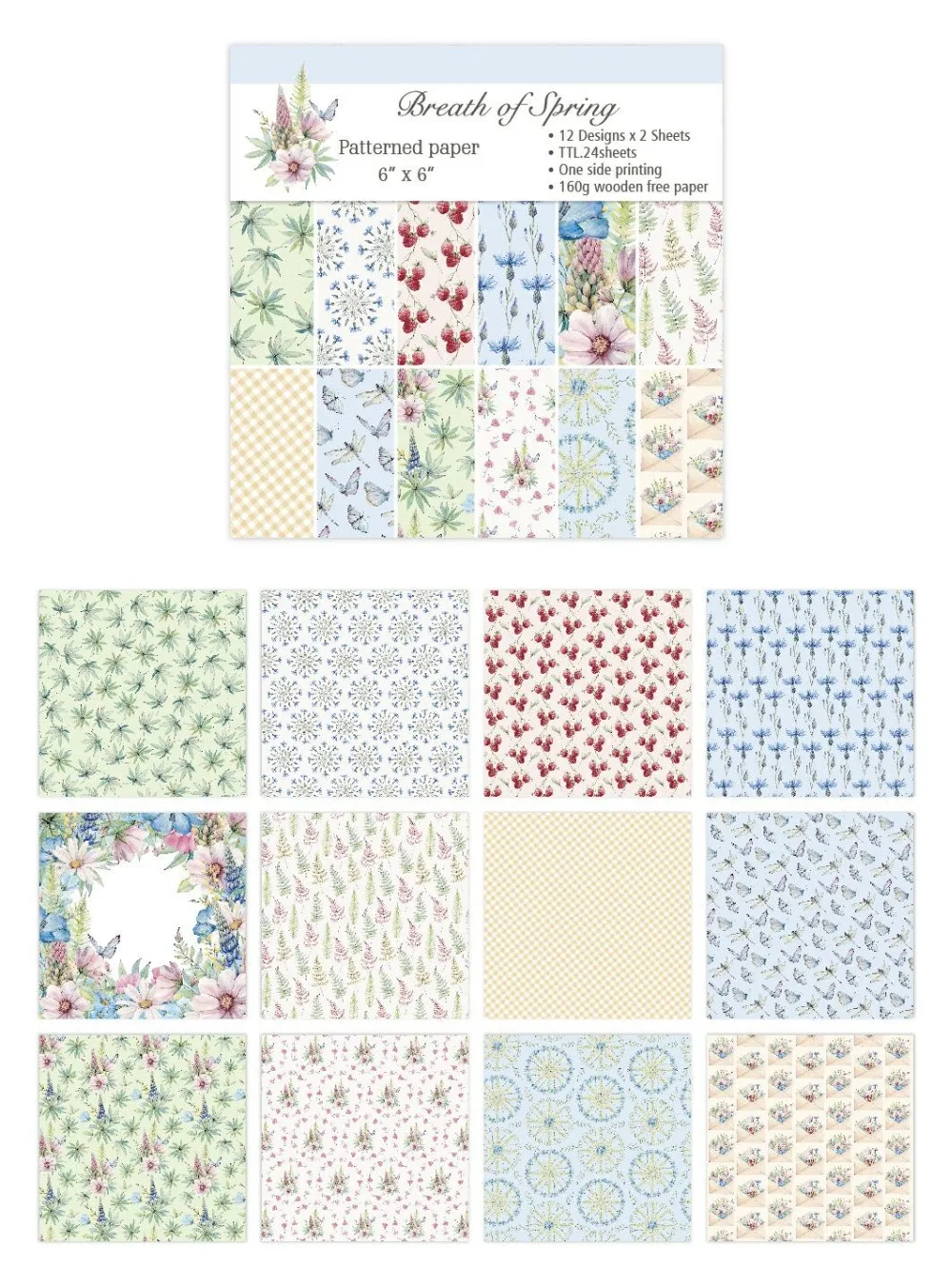 DIY breath of spring  style Scrapbooking paper pack of 24 sheets handmade craft paper craft Background pad R12