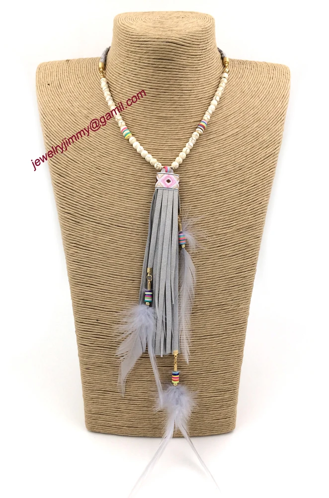 2015New personalized handmade jewelry supplier unique boho feather pendant long Necklaces for women