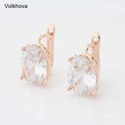 New Fashion Oval 9 Color Stud Earrings For Women Rose Gold Color Jewelry Zircon color Earrings Trendy Jewelry For Girl Gift