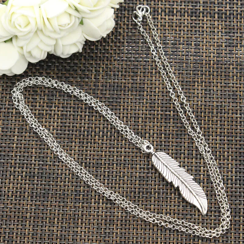 New Fashion Necklace Feathers Tree Leaf 45x11mm Silver Color Pendants Short Long Women Men Colar Gift Jewelry Choker