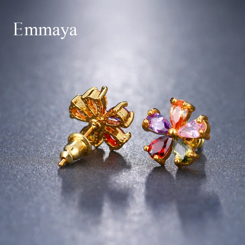 Emmaya Top Sale New Flower Earrings Champagne Gold Color Multicolor Cubic Zircon Stud Earrings for Women Bijoux Brinco Gift