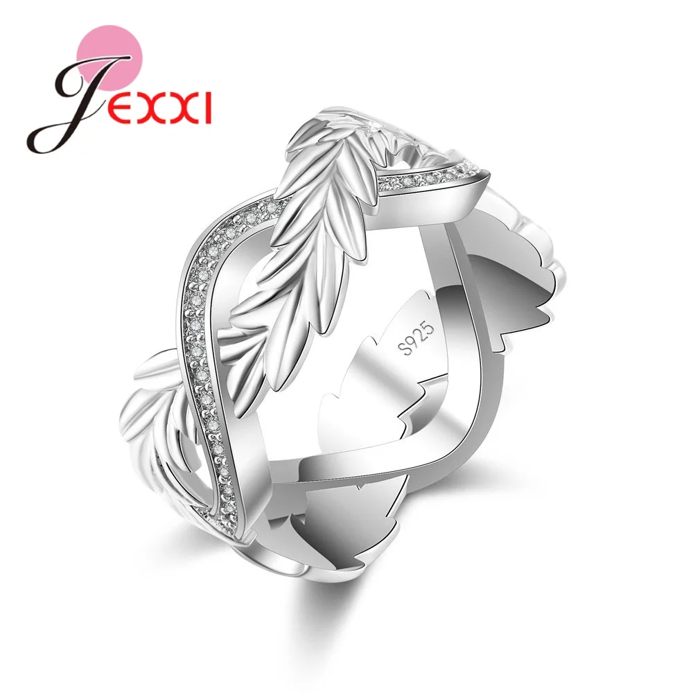 Hot sale New Latest Cross Surround Feather Shape 925 Silver Needle Jewelry Top Quality Wedding Ring Pave Shiny Micro Crystal