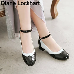 2024 New Hot Girls Sweet Bowktie Womens Lolita Mary Janes Low Heel Ballet Pumps Ankle Strap Shoes Size US34-48 zapatillas mujer