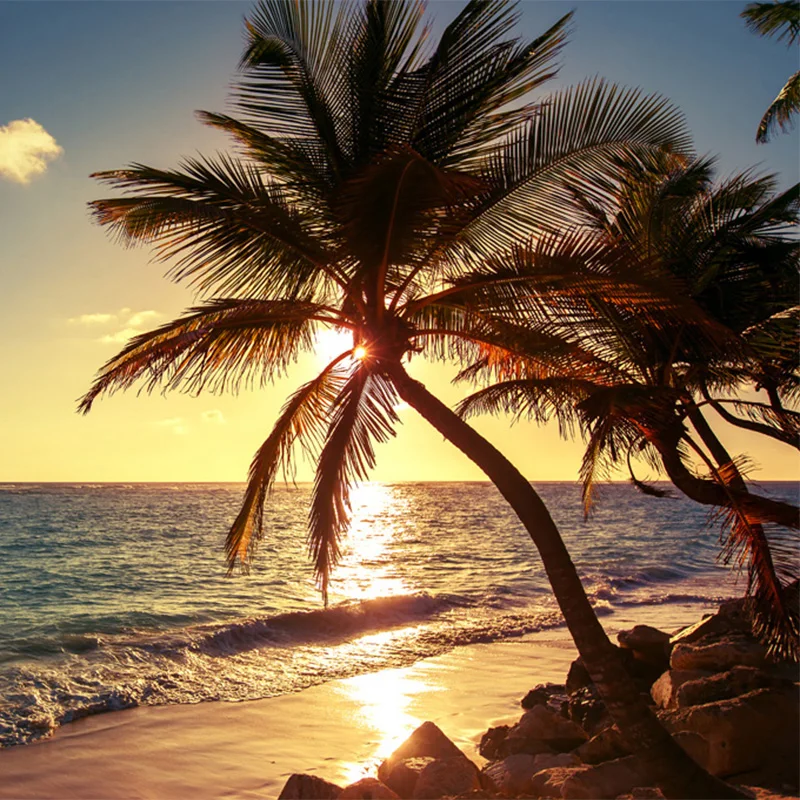 Custom 3D Mural Photo Wallpaper Beach Sunset Coconut Palm Seaside Landscape Wall Painting Restaurant Cafe Home Decor Wall Papers