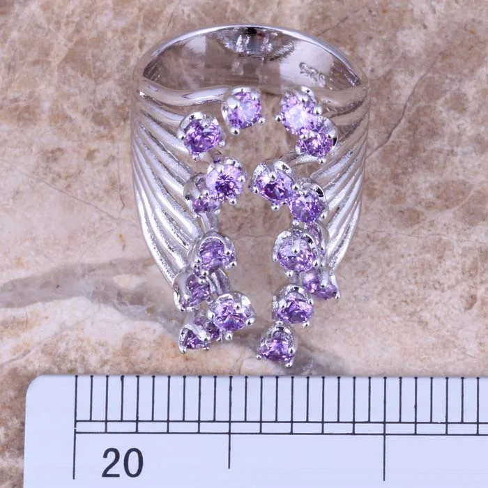 Divine Purple Cubic Zirconia Silver Plated Open Ring Size 5 / 6 / 7 / 8 / 9 / 10 / 11 S0451