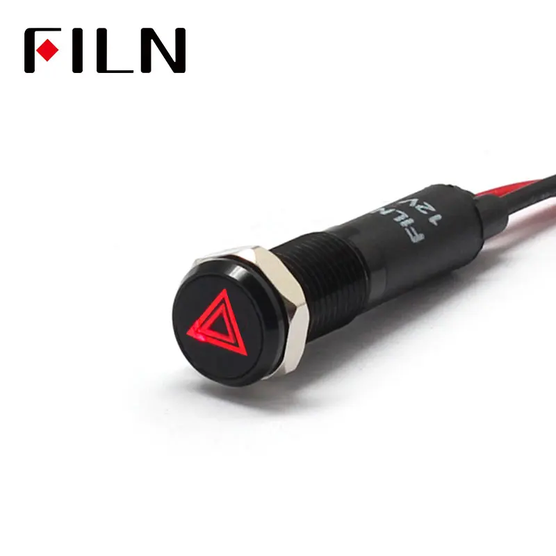 FILN 8mm Car dashboard Double flash danger mark symbol led red yellow white blue green 12v led indicator light with 20cm cable