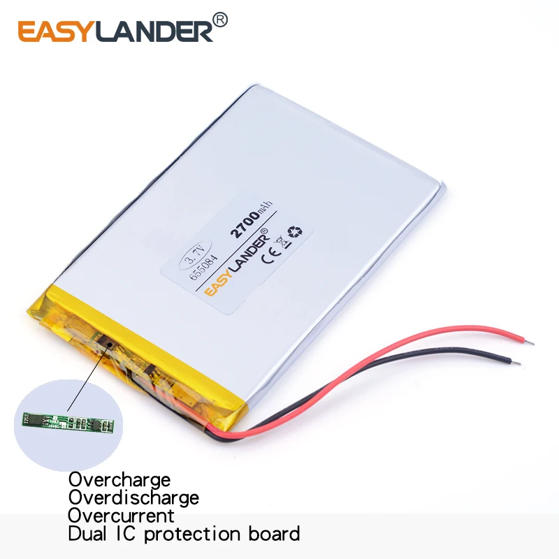 655084 3.7 V lithium polymer battery 2700 mah DIY mobile emergency power charging treasure battery andorid phone toys PDA Tools