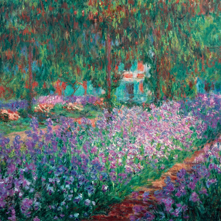 flower framesless canvas painting masterpiece reproduction The Artist's Garden at Giverny, c.1900 by Claude Monet