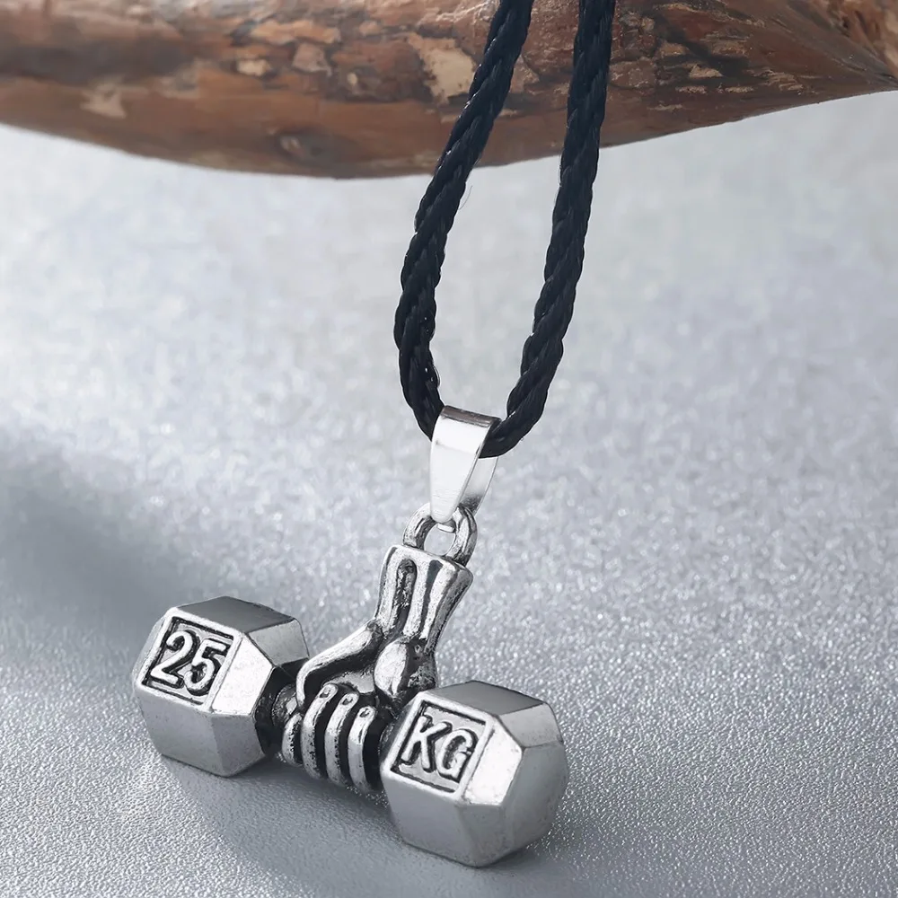 Cxwind Vintage Men Dumbbell Charm Pendant Necklace Fitness Barbell Sport Statement Necklaces Jewelry Gifts for Sports Lovers