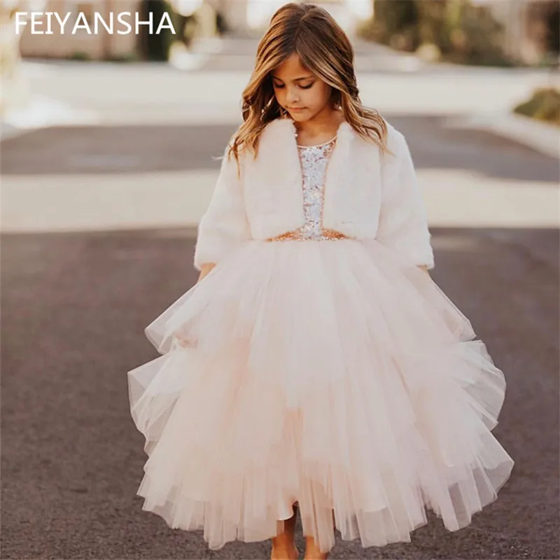 Vestido de flores de lentejuelas para niñas, 2-14 meses de longitud, fiesta de desfile, boda, baile de graduación, Princesa, vestido Formal de ocasión para niñas