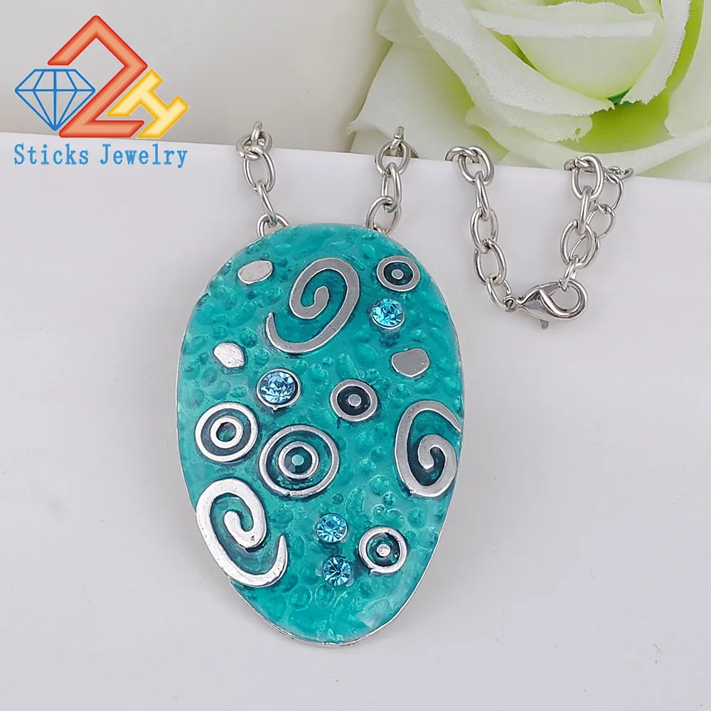 Enamel Retro Style Necklace Zinc Alloy Trendy Pendant Antique Silver Plated
