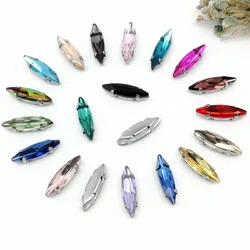 Horse eye 4*15mm  Crystal Glass Sew-on Rhinestones Silver or Gold Bottom with Four claws DIY Women's Dresses 20pcs