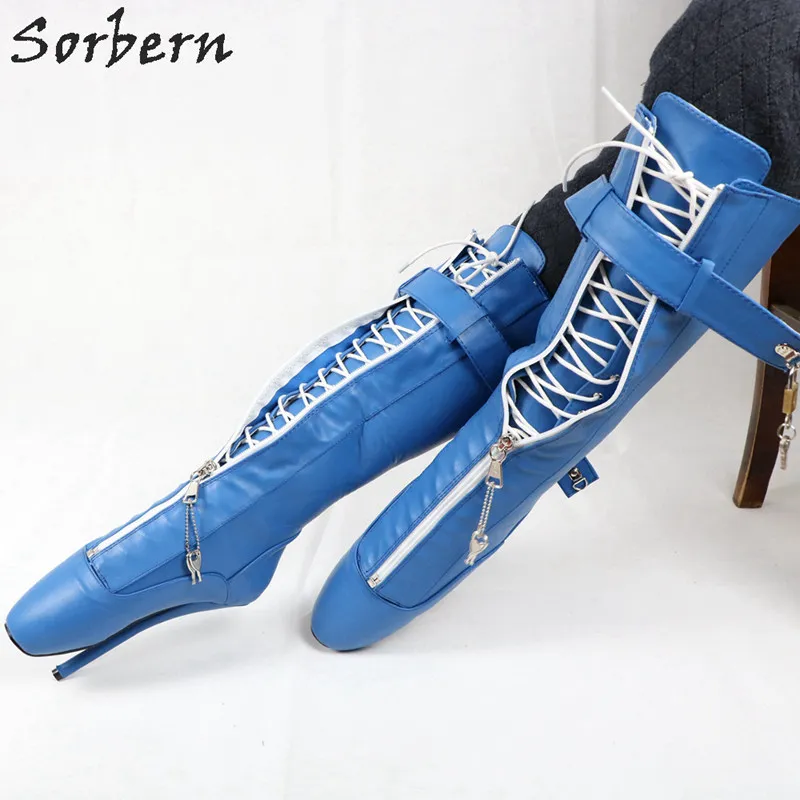 Sorbern Women Ballet Stilettos Boots Unisex Plus Size Ladies Party Boots Lace Up Real Image Custom Color Botines Mujer Bottes