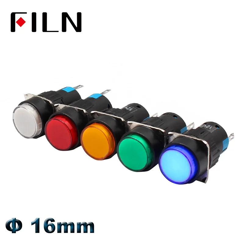 16mm plastic push button switch 12v 24v 220V red yellow blue green  led illuminated 1no 1nc momentary latching switch