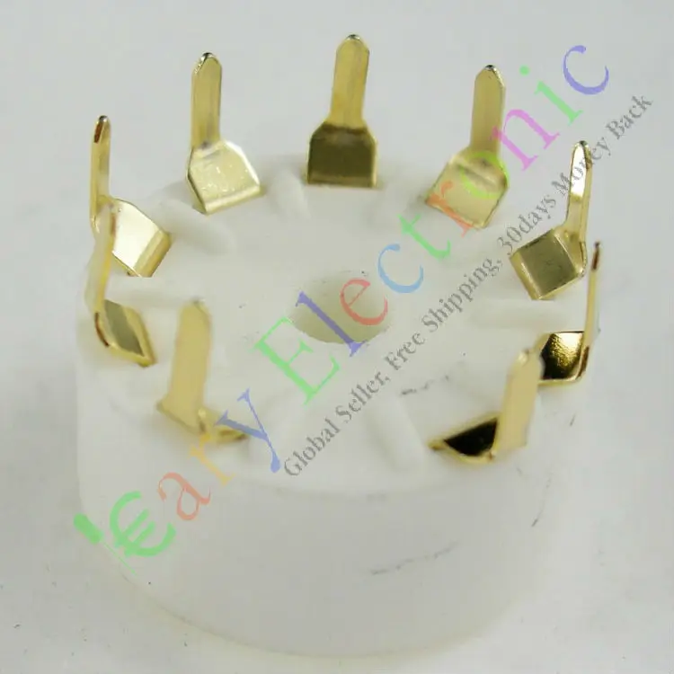 Wholesale and retail 8pcs GOLD 9pin PCB Ceramic vacuum tube sockets valve base 12AX7 12AU7 ECC83 6N11 free shipping