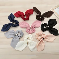 Bow Elastic Hair Bands Women Rabbit Ears  Ponytail  Sweet  Cute Solid Color Metal Button Headwear Fixed  Hair Accessories