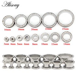 Alisouy 1 PCS 3-25mm Surgical Stainless Steel fashion body jewelry Tunnel Ear Plugs Expander with crystal Body Piercing Jewelry