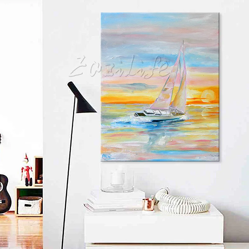 

Hand painted abstract oil painting boat ship sailing canvas oil paintings Wall art Pictures for living room modern wallpaper 14