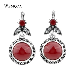 Wbmqda Hot 2018 Fashion Bohemia Red Resin Earring For Women Silver Color Vintage Jewelry Engagement Earrings Drop Shipping