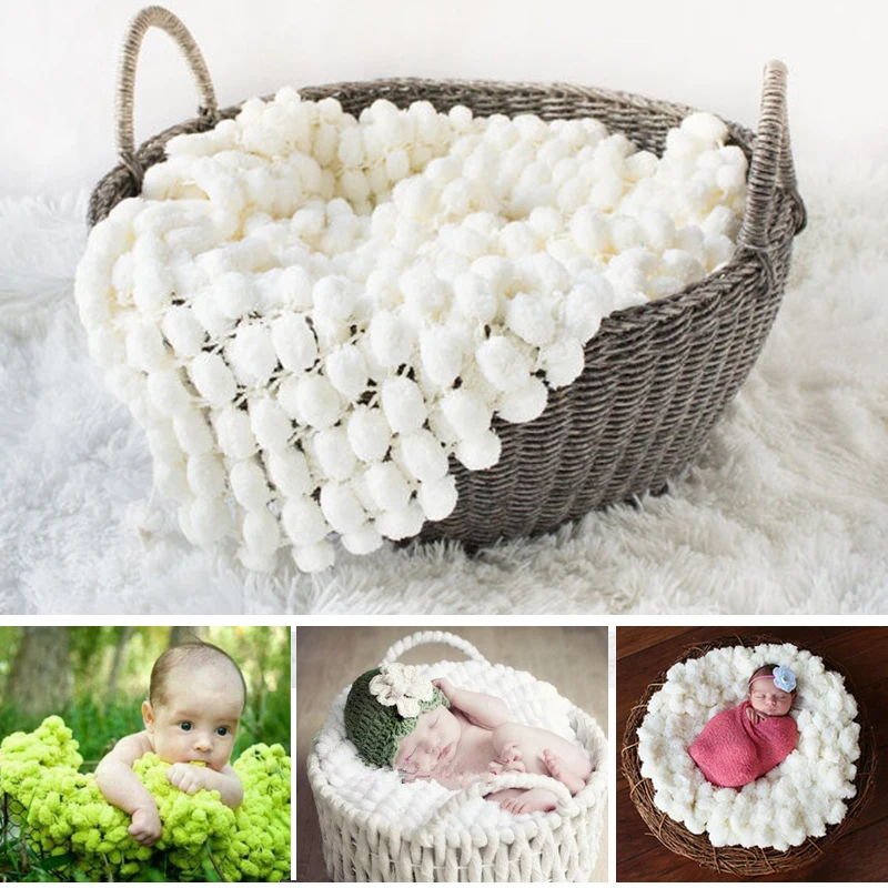 Pompom Blanket Baby Photography Popcorn Blankets Backdrops Textured Rug Mat Pompon Basket Filler Newborn Photo Props 80*60CM