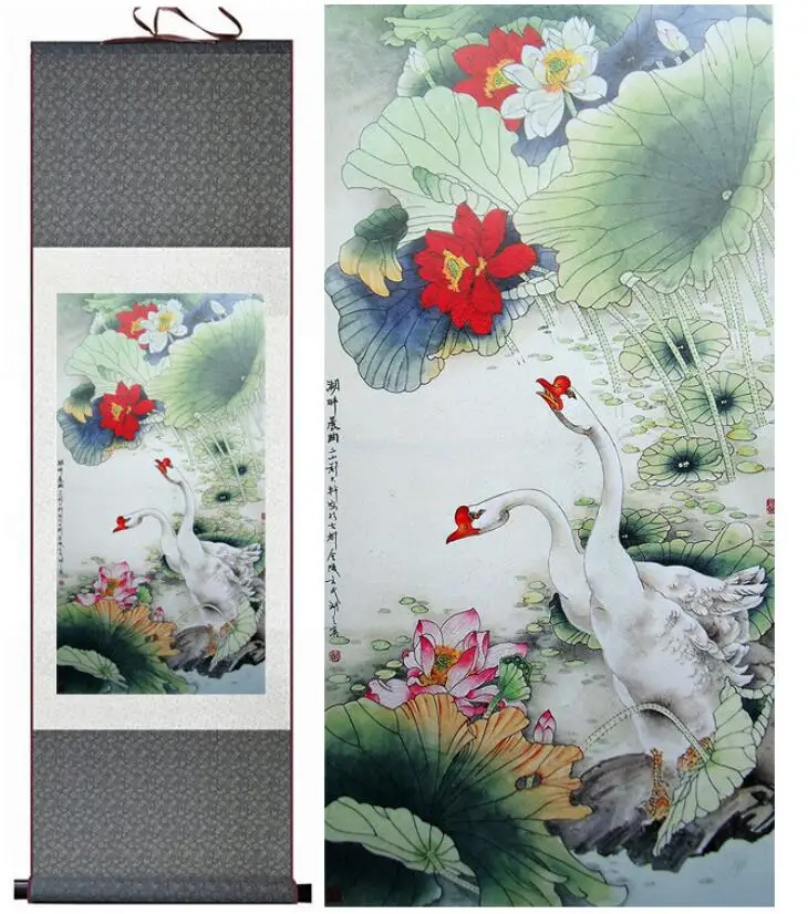 

lotus flower and goose Traditional Chinese Art Painting Chinese ink painting Flower picturePrinted painting