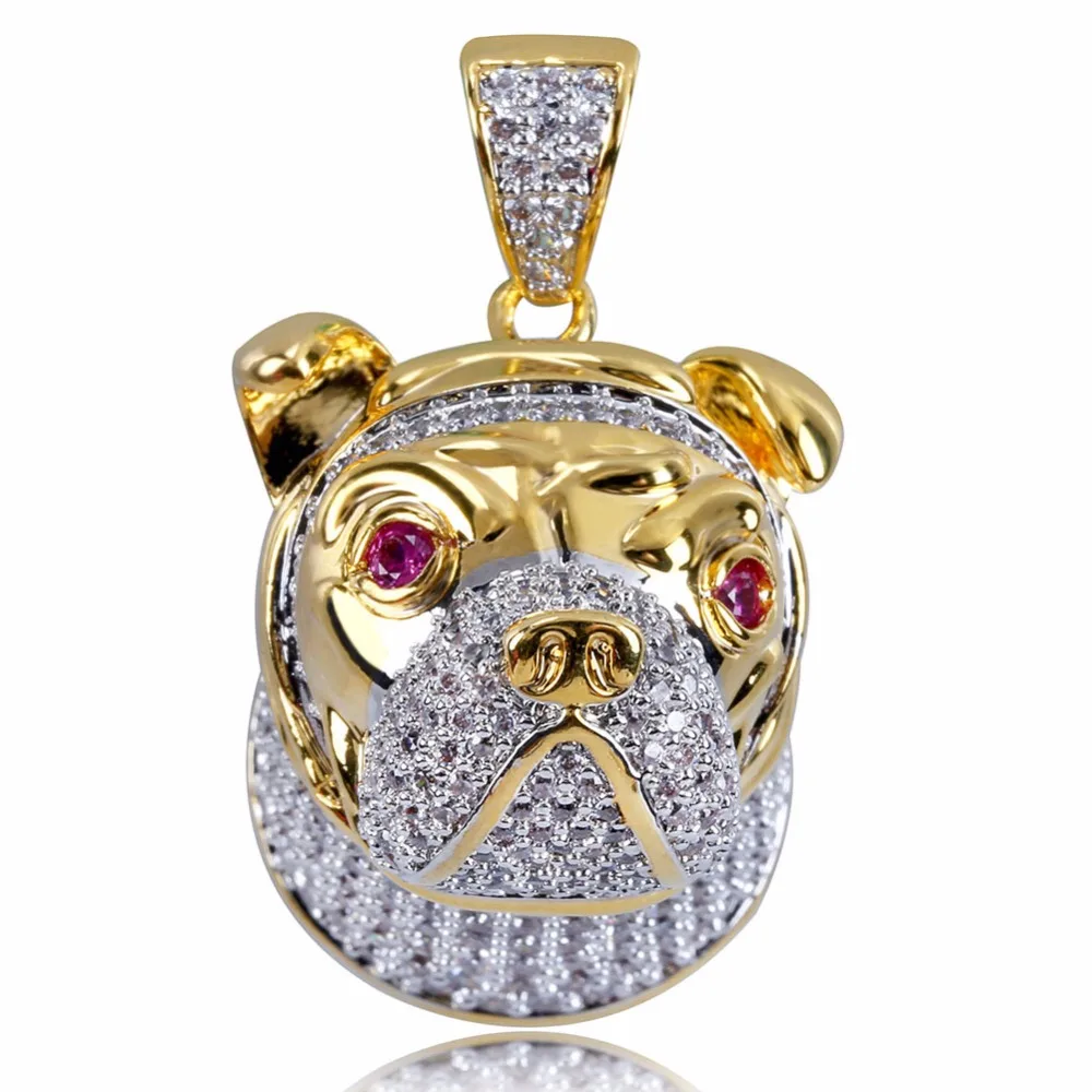 

Gold Color Pet Dog Bulldog Pendants Necklaces Micro Paved CZ Rhinestone Men's Bling Ice Out Hip Hop Rapper Jewelry