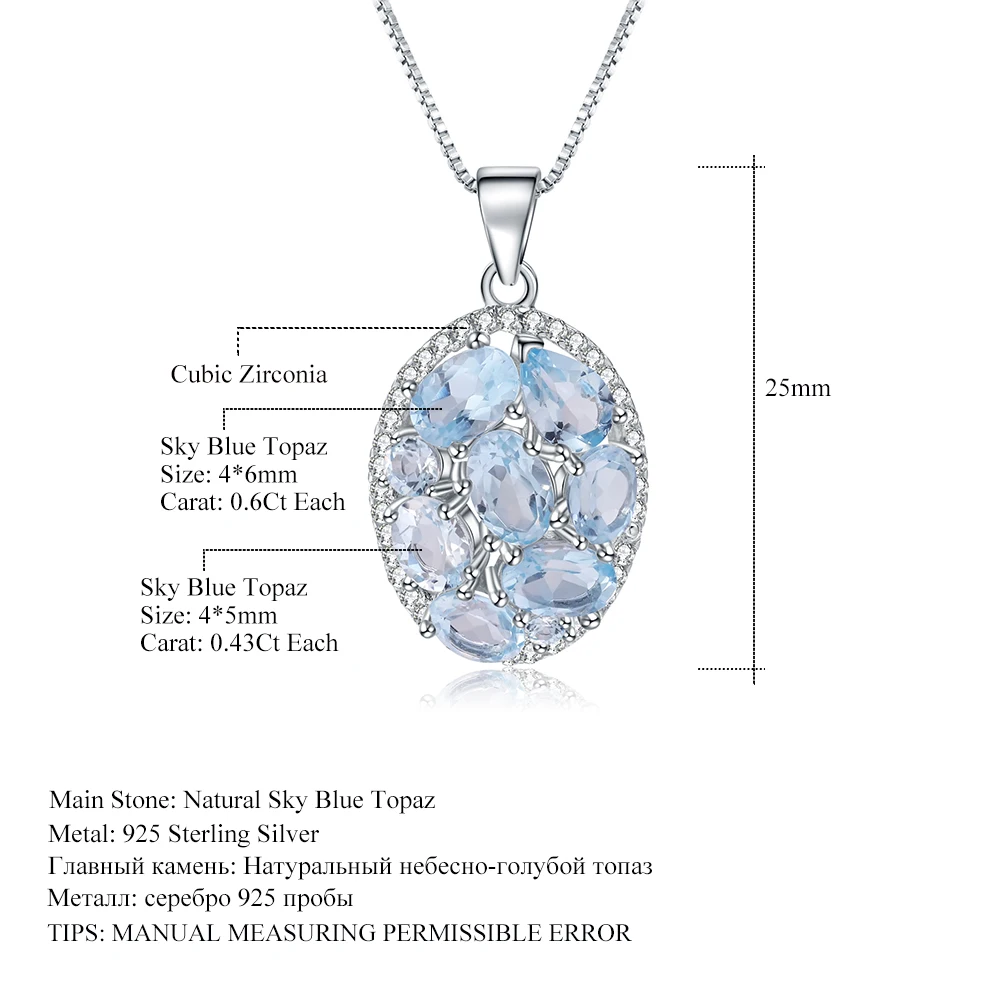 GEM'S BALLET 3.90Ct Natural Sky Blue Topaz Gemstone Elegant Pendant Necklace for Women Fine Jewelry 925 Sterling Silver Collier