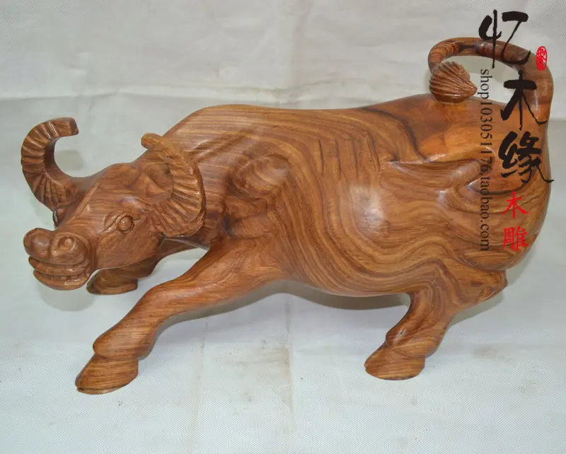 Genuine Fengshui Pear wood carvings cattle fortune bullish money cow ornaments lucky defends transport rosewood gifts