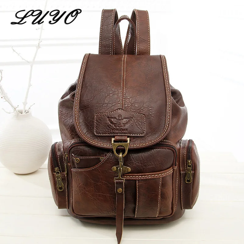 2025 hohe Qualität Frauen Rucksack Vintage Rucksäcke Für Teenager Mädchen Mode Große Schule Taschen PU Leder Schwarz Mochila Feminina