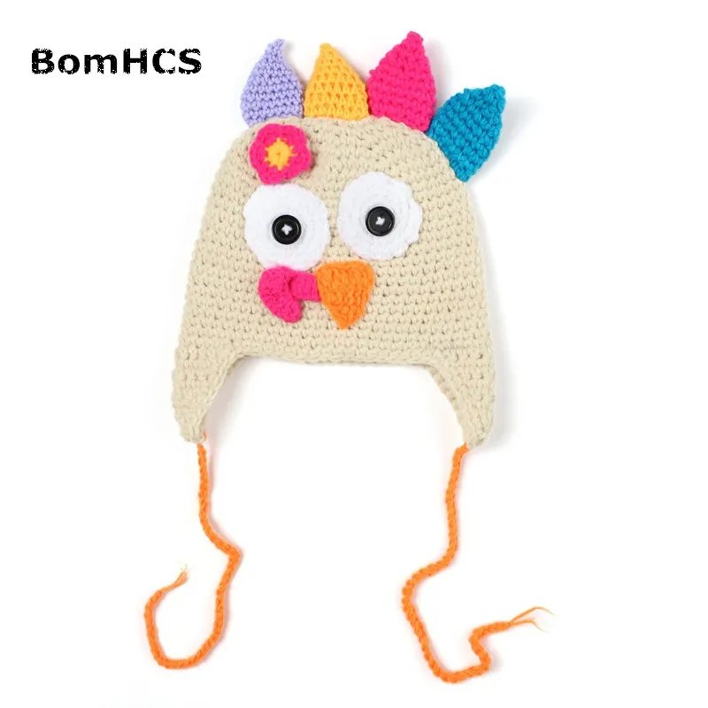 BomHCS Thanksgiving Turkey Handmade Knitted Crochet Beanie Cap Pigtail Braids Photography Props (Fits 6-24 Months)