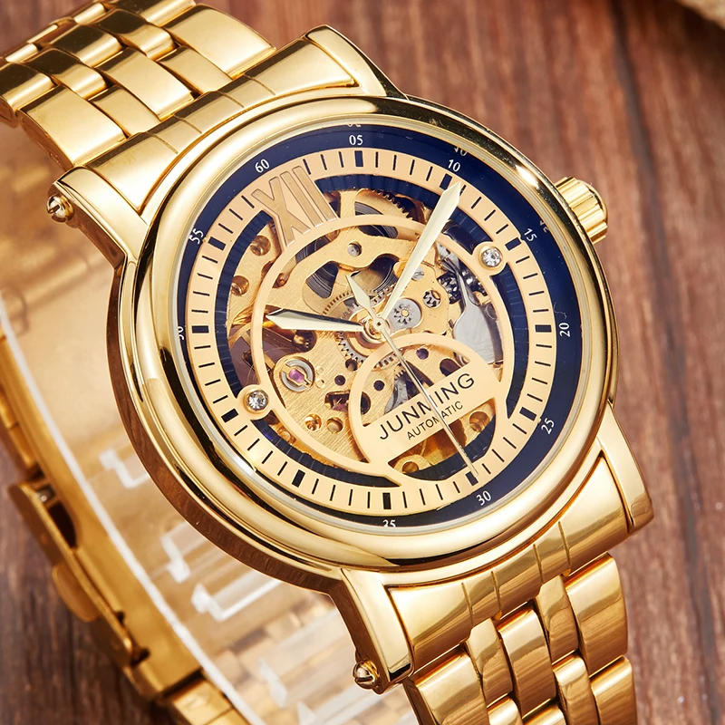 

Luxury Gold Top Band Men Auttomatic Watch For Male Clock Hollow Skeleton Dial Fashion Wrist Watch Men Sports Mechanical Watches