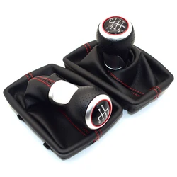 5 / 6 Speed Leather RED Gear Shift Knob Chrome Red Ring Pen Gaiter Boot For Audi A4 S4 B8 8K A5 8T Q5 8R S Line 2007-2015