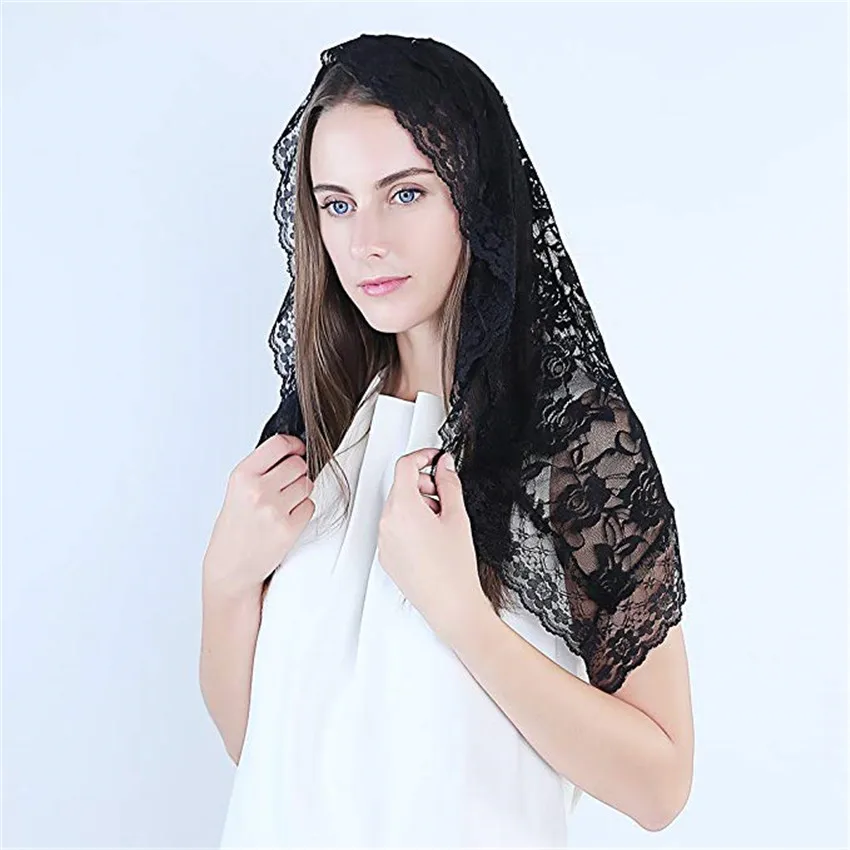 Black white Lace Catholic Veil Mantilla for Church Head Covering Latin Mass mantilla negras vela negra Voile Noir Dentelle 2019