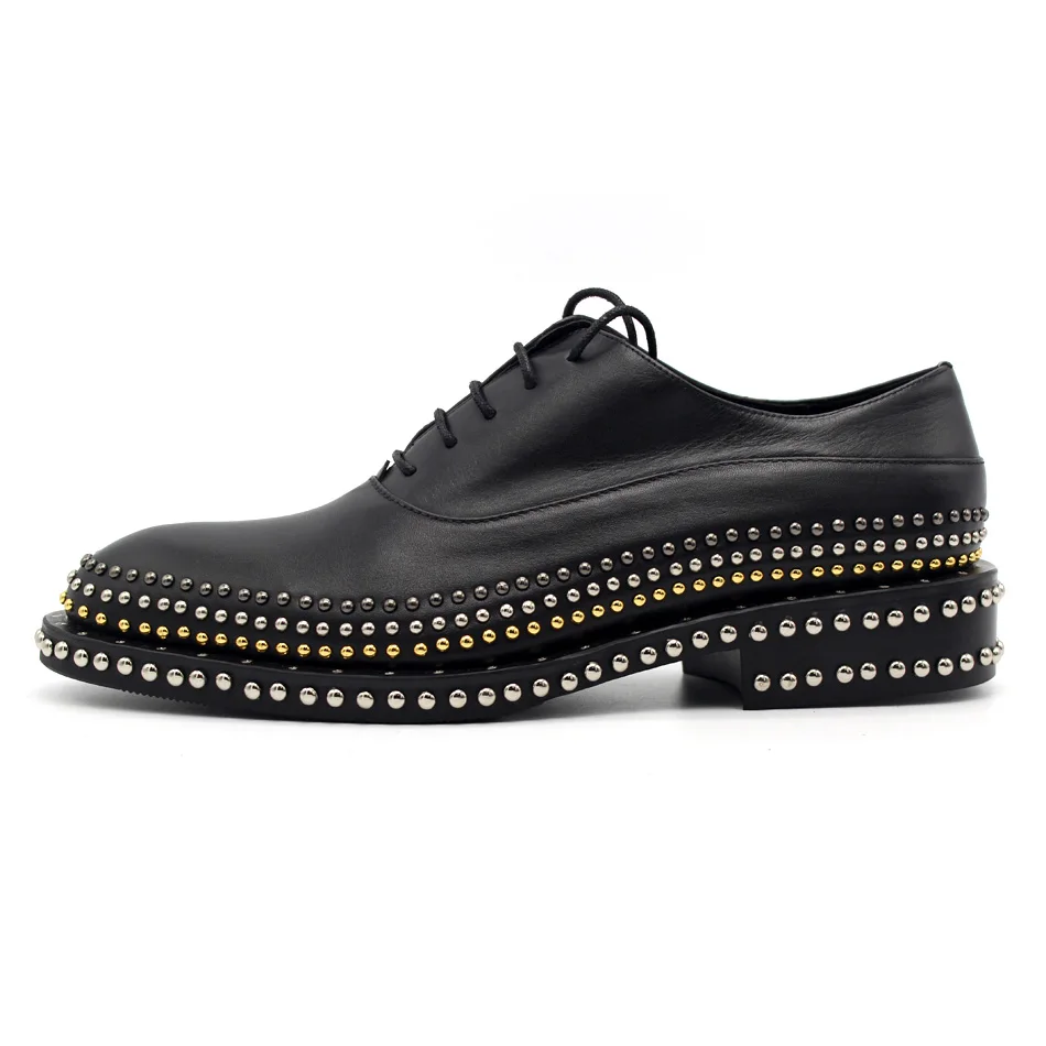 

Handmade Men's Leather Shoes Rivets Gentleman Leather Lace Men's Shoes Men Oxfords Real Picture