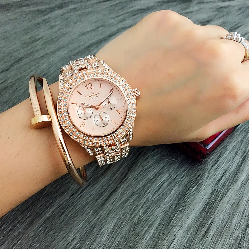 CONTENA Rose Gold Watch Women Watches Rhinestone Bracelet Ladies Watch Women's Watches Clock relogio feminino reloj mujer