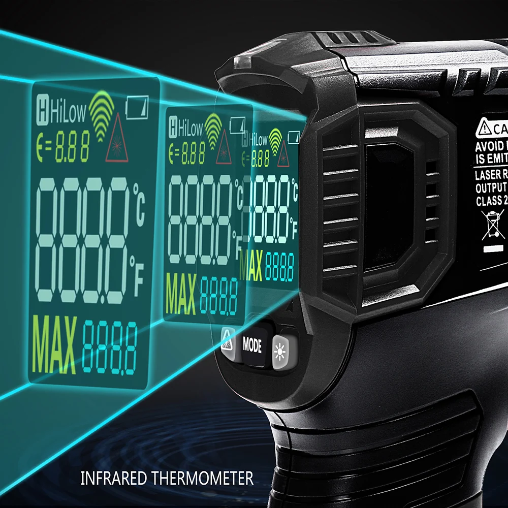 Non-contact Infrared Thermometer Digital Temperature Measurement Multi-function IR Laser Humidity Thermometer Gun -50-600 Degree