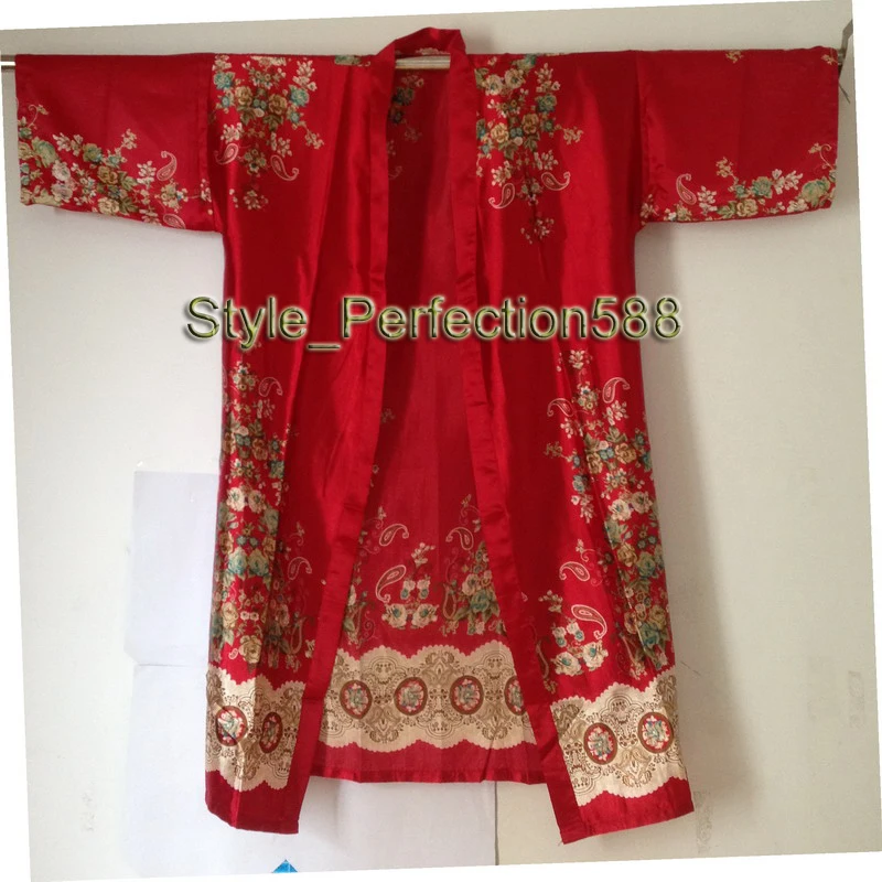 

Free Shipping!!!New Red Women's Kimono Hand-Made Painted Kaftan Robe Gown Bathrobe Sleepwear One Size