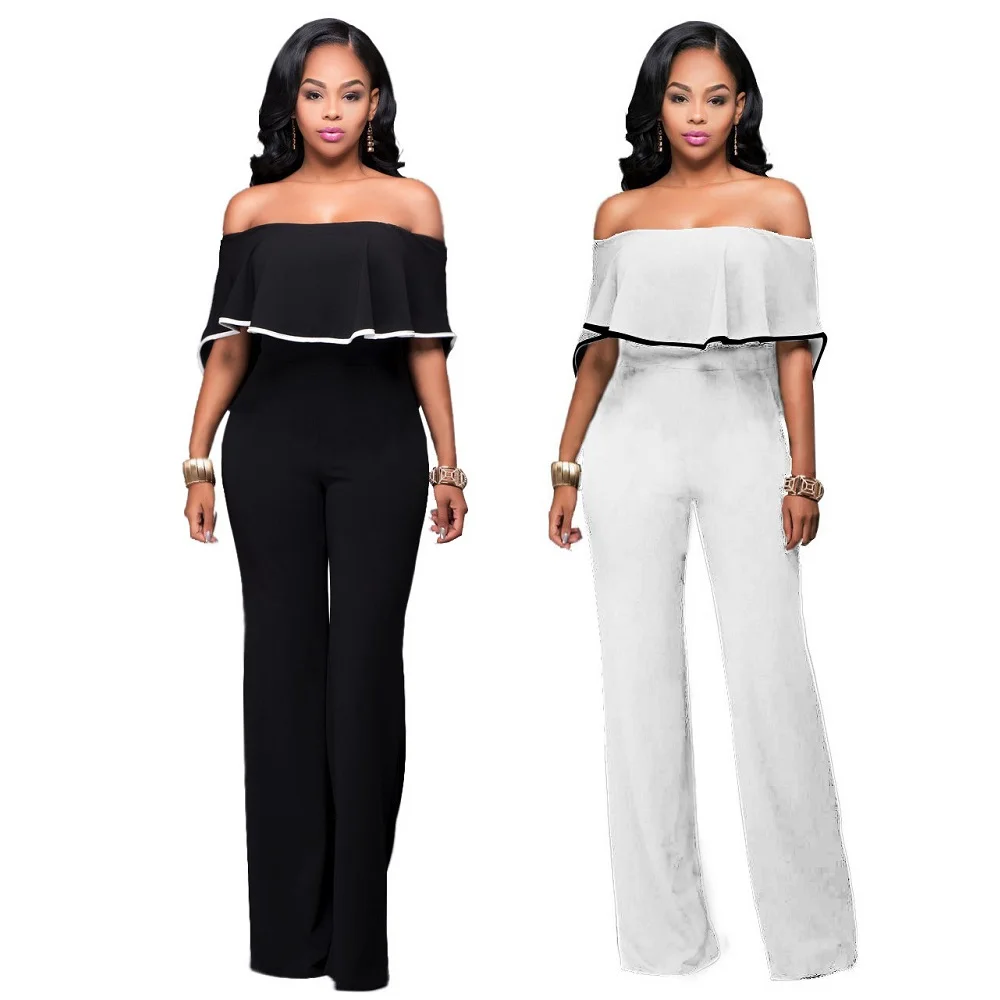 HOOYI Summer Ruffles Women tube wraps Jumpsuit Solid color Clothing Sexy Bodysuit