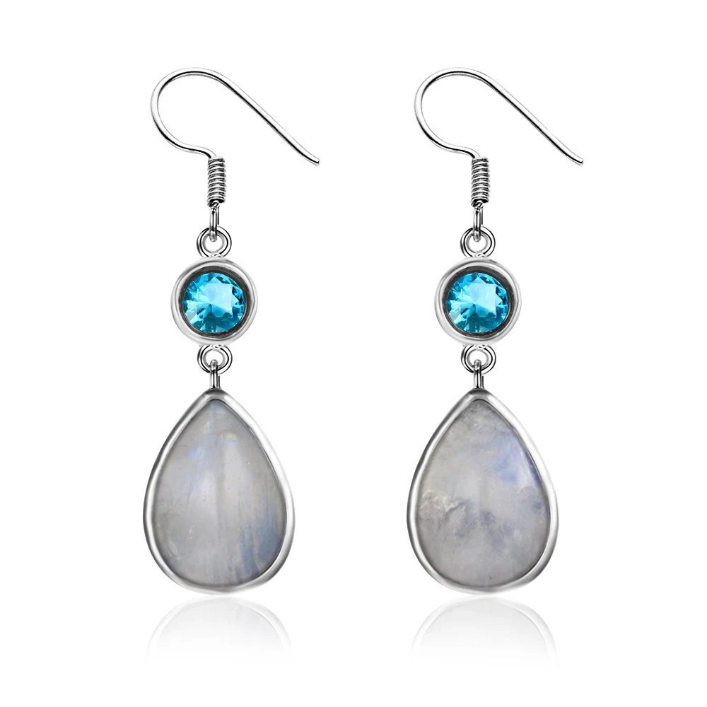 

Top Quality Women's 925 Sterling Silver Jewelry Earrings With 9x13MM Natural Moonstone Fashion Party Wedding Bohemia Jewelry