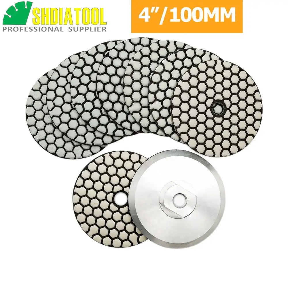 diatool pcs dia 100 mm resina bond diamond flexivel polimento pad mais pc m14 aluminio base de backer 01