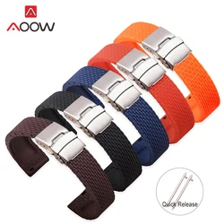 18mm 20mm 22mm 24mm Soft Silicone Quick Release Watchband Rubber Metal Folding Buckle Replace Bracelet Band Strap Accessories