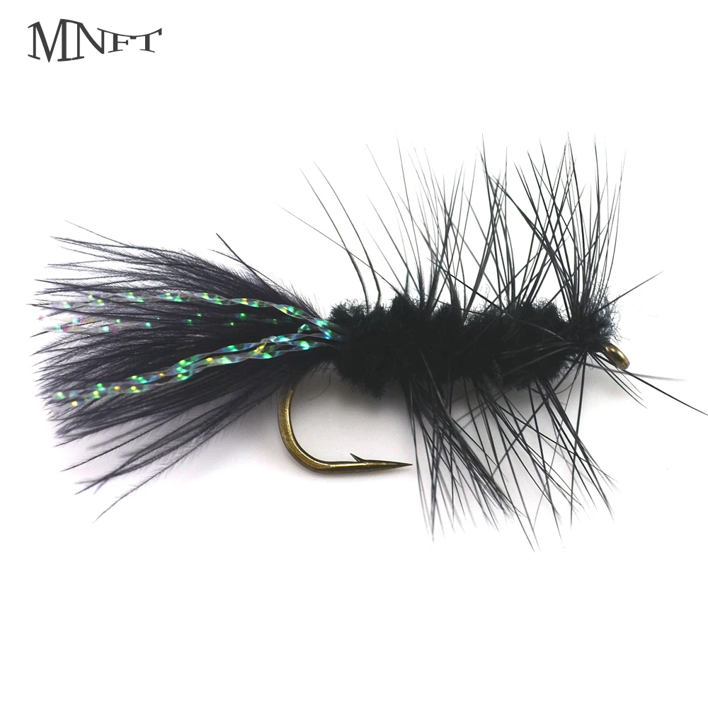 MNFT 10PCS 6# Black Woolly Bugger Flashabou Crystal Flash Tail Fly Fishing Worm Bass Dry Hooks