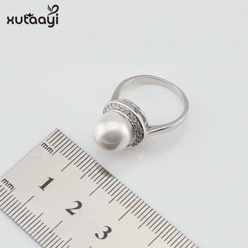 XUTAAYI White Simulated-Pearl White CZ  Sterling Silver Jewelry Sets For Women Necklace Pendant Drop Earrings Rings Gift box